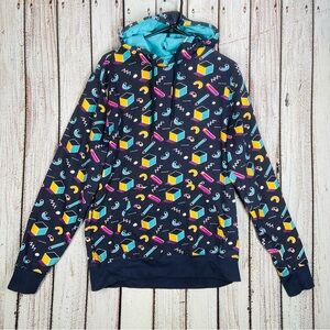 Super Massive Hoodie Size M Blue Hooded Sweatshirt Retro 90s 3D Geometric
